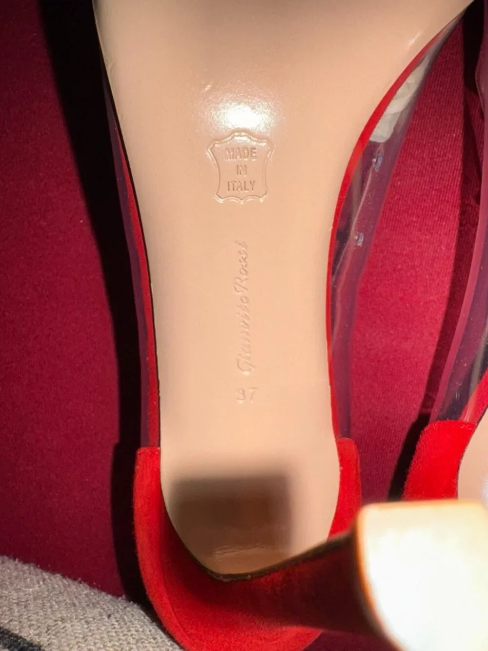 Gianvito Rossi Heels Red Suede Transparent PVC Pointed Toe Stiletto Pumps